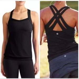 Athleta Miles Bra Criss Cross‎ Tank Top Black Small Yoga Pilates Athletic Gym